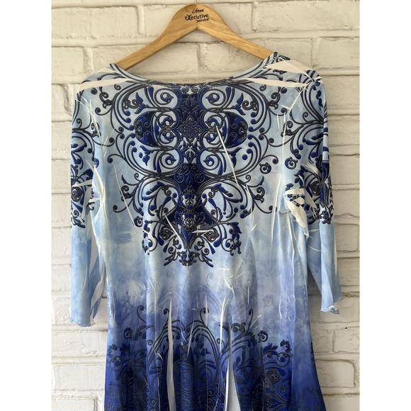 Patchington Blue Size Small Multi Print Asymmetrical‎ Long Sleeve Blouse - Picture 9 of 10